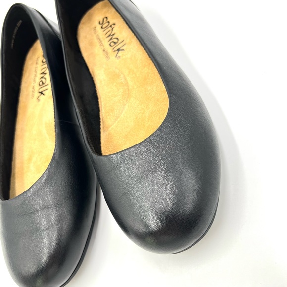 6WW 6 X-WIDE SoftWalk Womens Sonoma Black Leather Round Toe Ballet Flats Shoes - Picture 6 of 12
